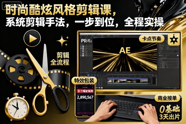 时尚酷炫风格剪辑课，系统剪辑手法，一步到位，全程实操-lhxm