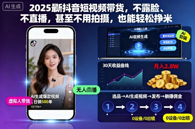 2025最新抖音短视频带货，不露脸、不直播，甚至不用拍摄，也能轻松挣米-lhxm