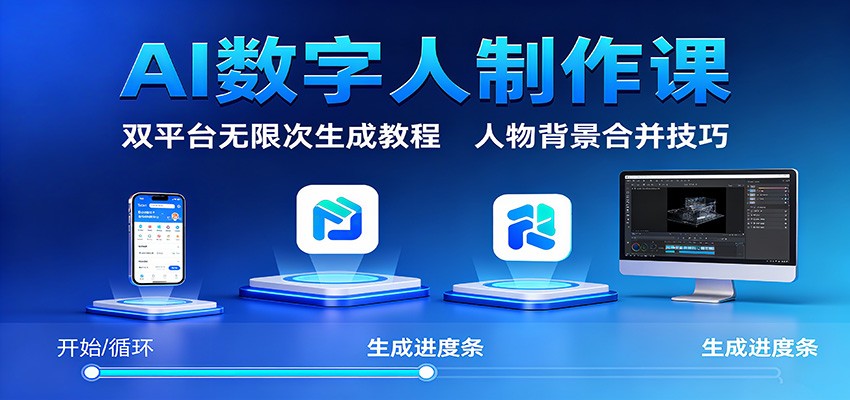 AI数字人制作课：双平台无限次生成教程，人物背景合并技巧-lhxm