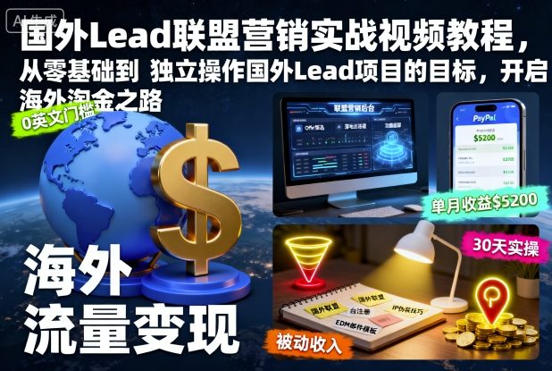 国外Lead联盟营销实战视频教程，从零基础到独立操作国外Lead项目的目标，开启海外淘金之路-lhxm