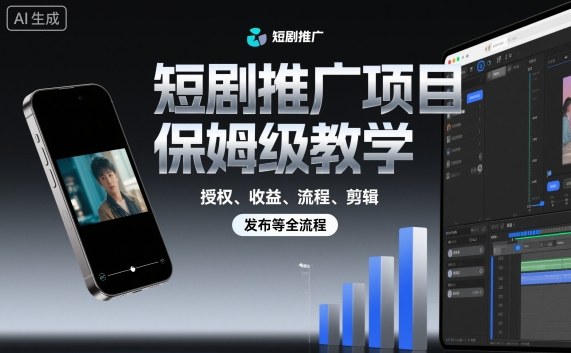 短剧推广项目保姆级教学，授权、收益、流程、剪辑，发布等全流程-lhxm