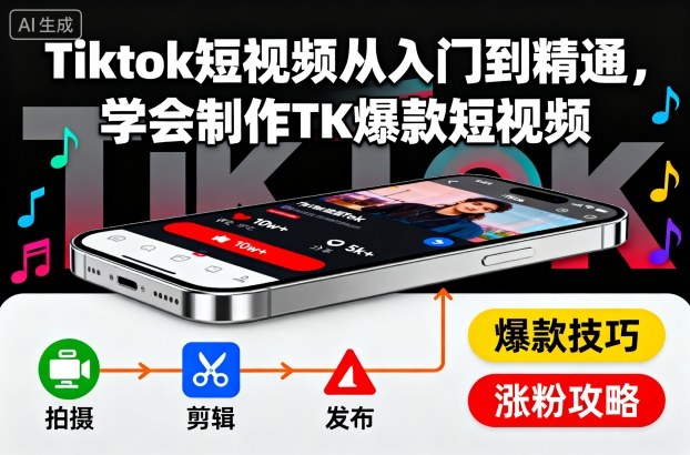 Tiktok短视频从入门到精通，学会制作TK爆款短视频-lhxm