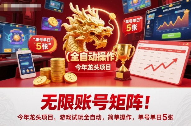 无限账号矩阵！今年龙头项目，游戏试玩全自动，简单操作，单号单日5张【揭秘】-lhxm
