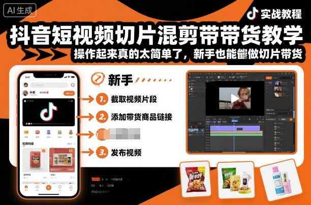 抖音短视频切片混剪带货教学，操作起来真的太简单了，新手也能做切片带货-lhxm