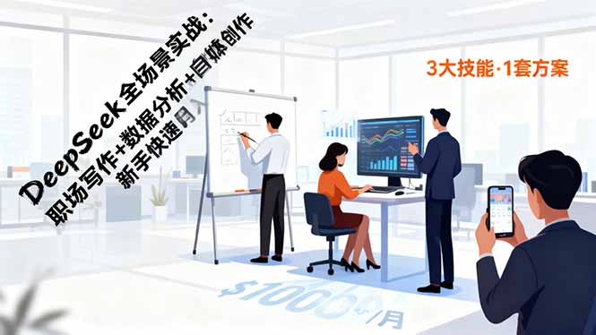 DeepSeek全场景实战：职场写作+数据分析+自媒体创作，新手快速月入过万-lhxm