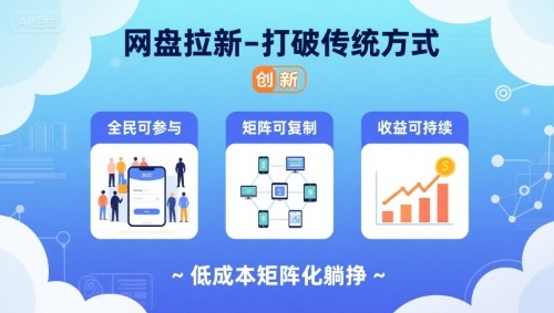 网盘拉新-打破传统方式，低成本矩阵化躺挣，全民可参与、矩阵可复制、收益可持续【揭秘】-lhxm