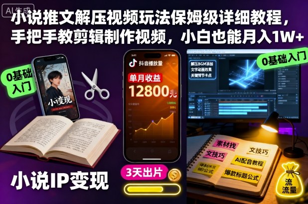 小说推文解压视频玩法保姆级详细教程，手把手教剪辑制作视频，小白也能月入1W+-lhxm