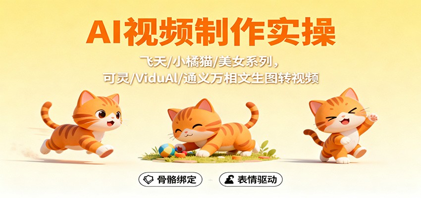 AI视频制作实操，飞天/小橘猫/美女系列，可灵/ViduAl/通义万相文生图转视频-lhxm