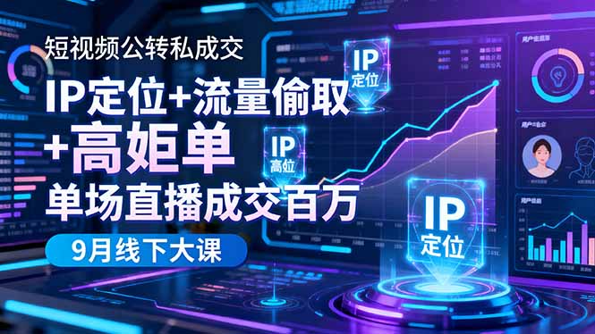 短视频公转私成交9月线下大课，IP定位+流量偷取+高客单，单场直播成交百万-lhxm
