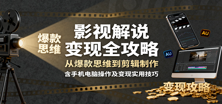 影视解说变现全攻略：从爆款思维到剪辑制作，含手机电脑操作及变现实用技巧-lhxm