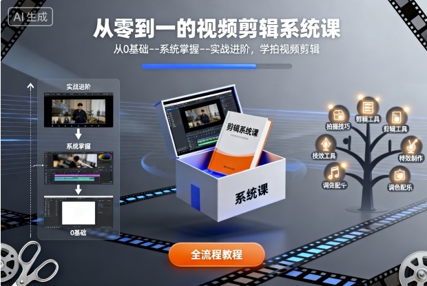 从零到一的视频剪辑系统课，从0基础--系统掌握--实战进阶，学拍视频剪辑-lhxm