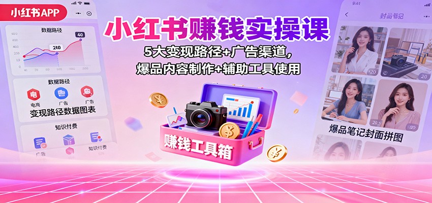 小红书赚钱实操课：5大变现路径+广告渠道，爆品内容制作+辅助工具使用-lhxm