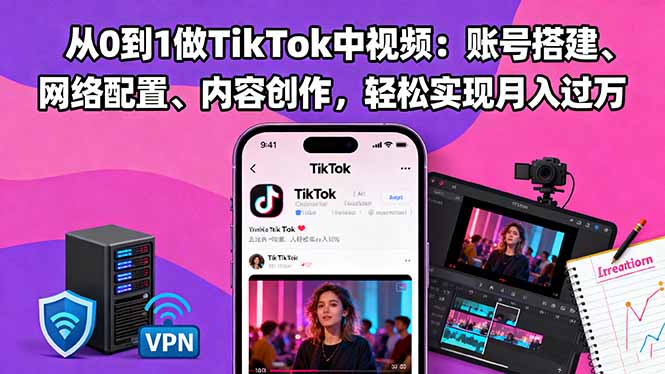 从0到1做TikTok中视频：账号搭建、网络配置、内容创作，轻松实现月入过万-lhxm