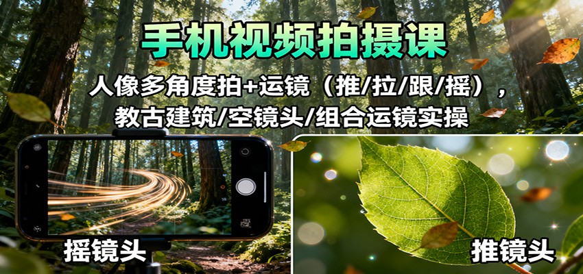 手机视频拍摄课：人像多角度拍+运镜(推/拉/跟/摇)，古建筑/空镜头/组合运镜实操-lhxm