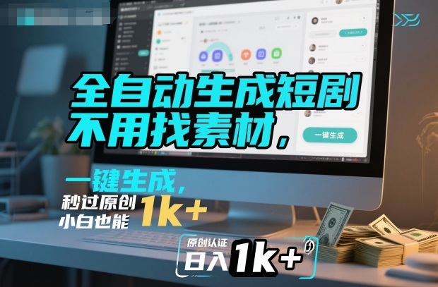 全自动生成短剧，不用找素材，不用剪辑，一键生成，秒过原创，小白也能轻松日入1k+【揭秘】-lhxm