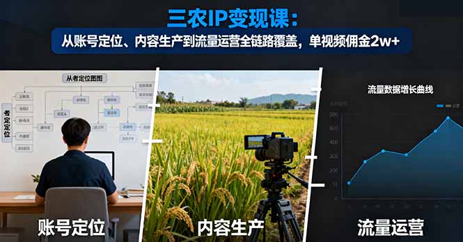 三农IP变现课：从账号定位、内容生产到流量运营全链路覆盖，单视频佣金2w+-lhxm