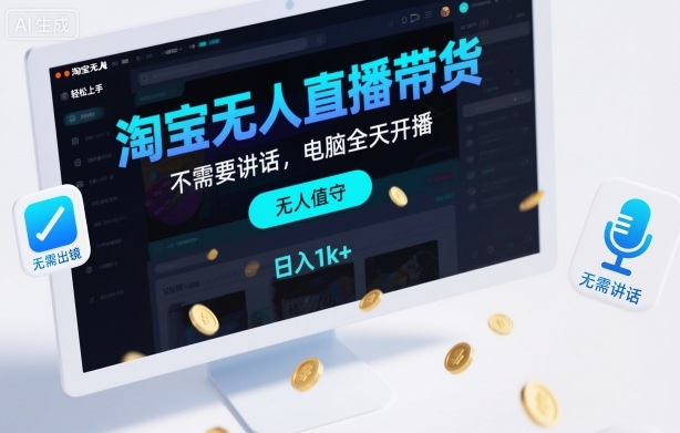 淘宝无人直播带货，不需要出镜，不需要讲话，电脑全天开播，轻松上手，日入1k+【揭秘】-lhxm
