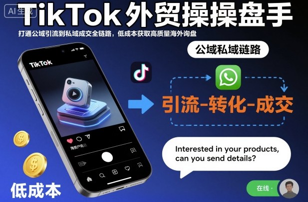 TikTok外贸操盘手，打通公域引流到私域成交全链路，低成本获取高质量海外询盘-lhxm