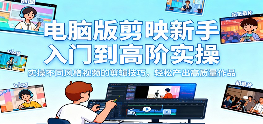 电脑版剪映新手入门到高阶实操，实操不同风格视频的剪辑技巧，轻松产出高质量作品-lhxm