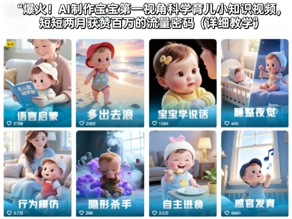 爆火！AI制作宝宝第一视角科学育儿小知识视频，短短两月获赞百万的流量密码(详细教学)-lhxm