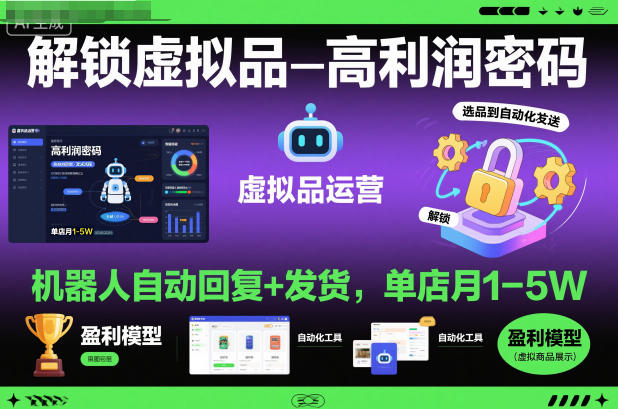 解锁虚拟品高利润密码：机器人自动回复+发货，单店月1-5W【揭秘】-lhxm