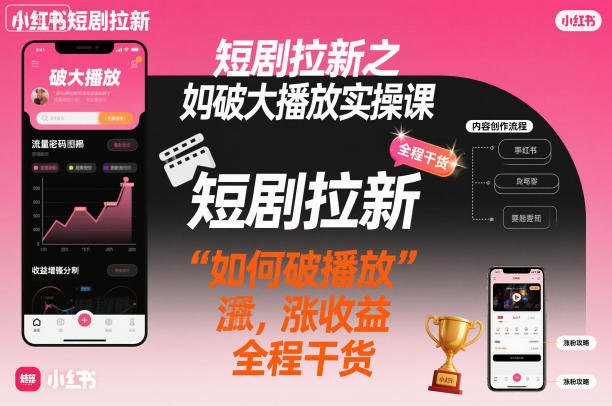 短剧拉新之小红书如何破大播放实操课，如何破播放，涨收益，全程干货-lhxm