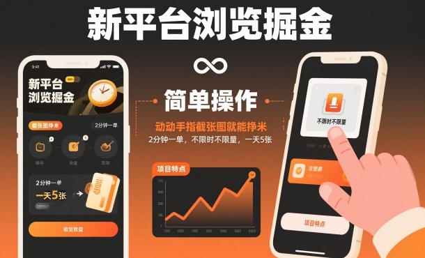 新平台浏览掘金，动动手指截张图就能挣米，2分钟一单，不限时不限量，一天5张【揭秘】-lhxm