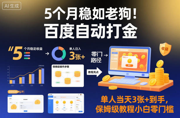 5个月稳如老狗！百度自动打金，单人当天3张+到手，保姆级教程小白零门槛【揭秘】-lhxm