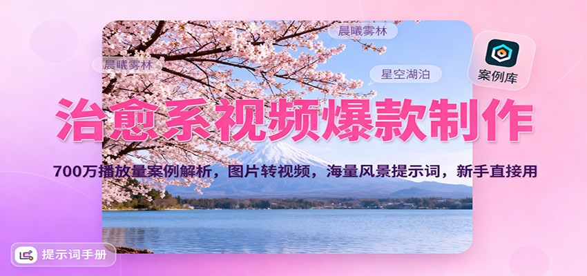 治愈系视频爆款制作，700万播放量案例解析，图片转视频，海量风景提示词，新手直接用-lhxm