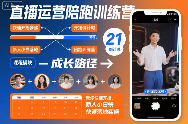 直播运营陪跑训练营，教你快速开播，新人小白快速落地实操-lhxm
