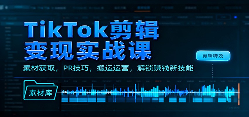 TikTok剪辑变现实战课：素材获取，PR技巧，搬运运营，解锁赚钱新技能-lhxm