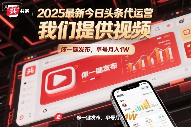 2025最新今日头条代运营，我们提供视频，你一键发布，单号月入1W【揭秘】-lhxm