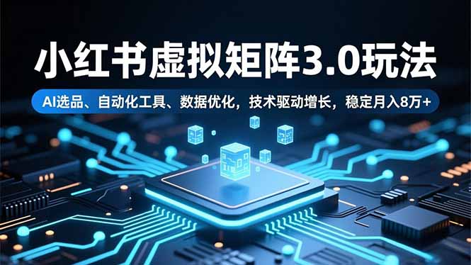小红书虚拟矩阵3.0玩法，AI选品、自动化工具、数据优化，技术驱动增长，稳定月入8万+-lhxm