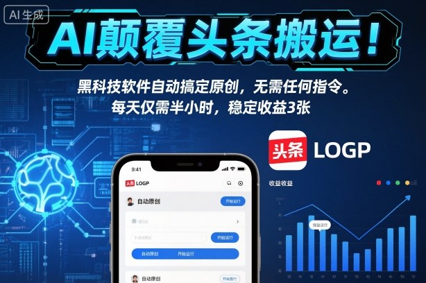 AI颠覆头条搬运！黑科技软件自动搞定原创，无需任何指令。每天仅需半小时，稳定收益3张【揭秘】-lhxm