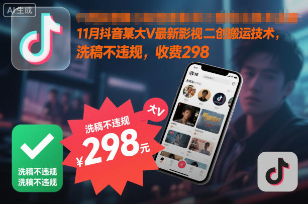 11月抖音某大V最新影视二创搬运技术，洗稿不违规，收费298-lhxm